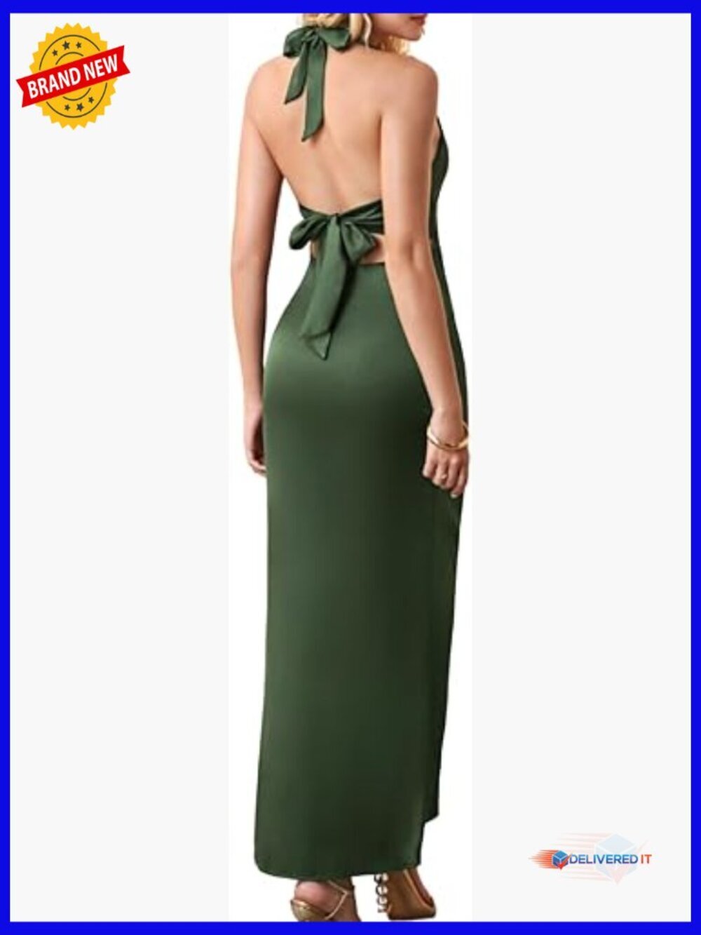 V Neck Halter Backless Maxi Dress, Wedding Guest Cocktail, Size M